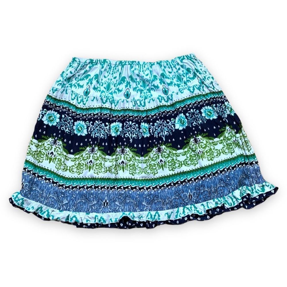 Forbidden Los Angeles Skirt Navy Blue Green Abstract Floral Flowy Mini